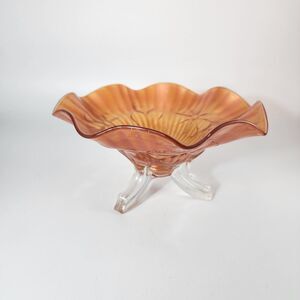 Vintage Northwood Orange Marigold Ruffle Ribbed 3 Footed Dish